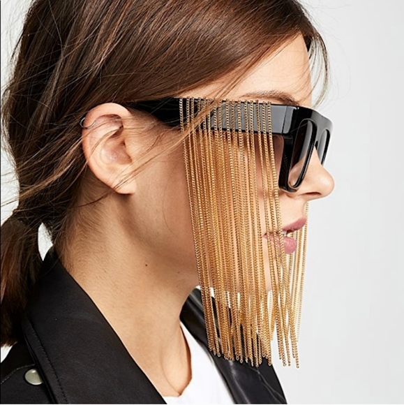 Stella McCartney Rectangular Sunglasses with Hanging Chain Detail $745 - Picture 3 of 15